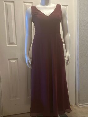 David's Bridal V-Neck Sleeveless Maxi Dress in Burgundy Wine
